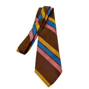 Vintage Brittania Wide Mens Necktie 1970'S PINK GOLD BLUE BROWN 54/4